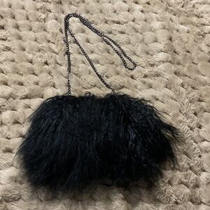 Elegant Black Lamb Fur preloved Shoulder Bag